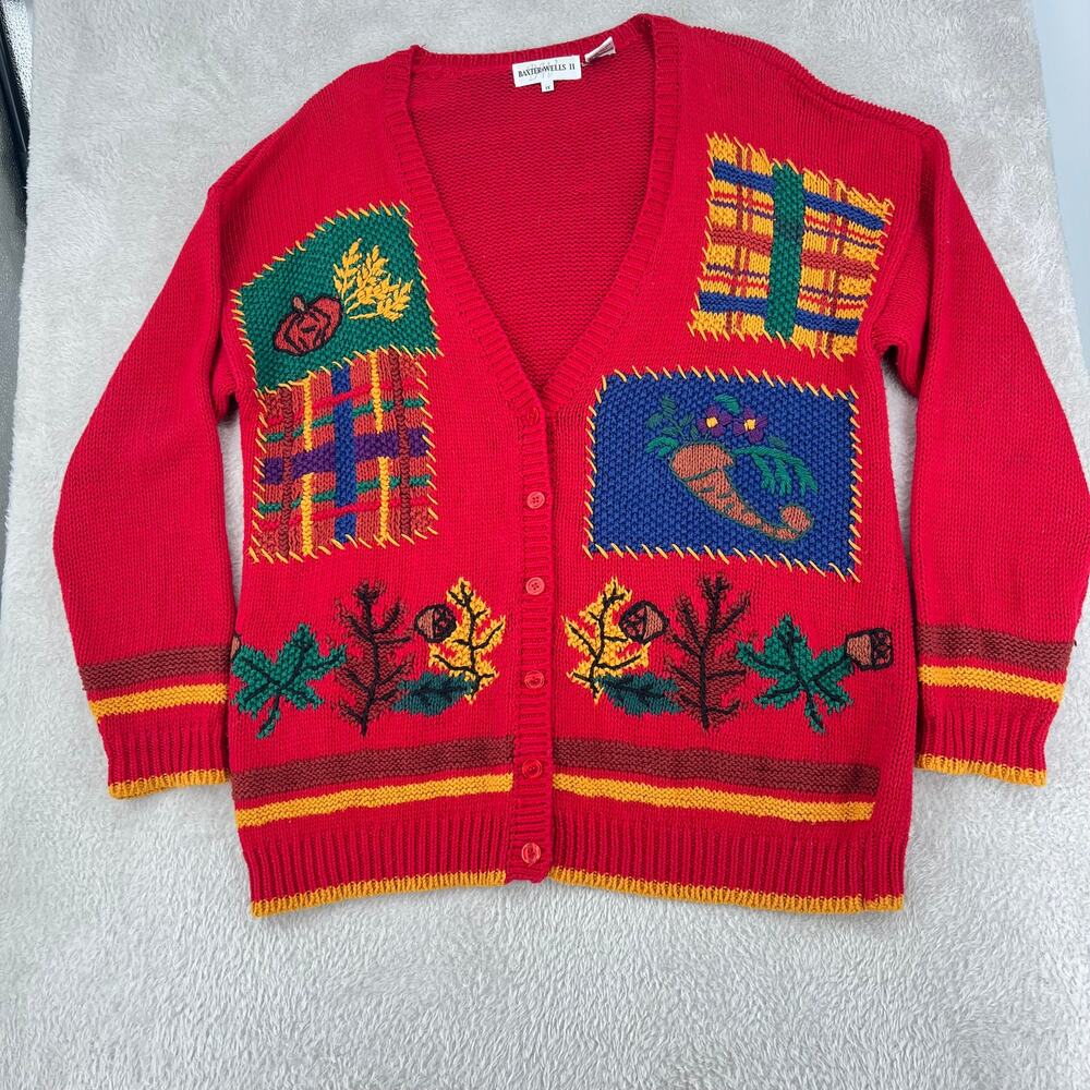VTG BAXTER & WELLS II Patchwork Embroidered Cotton Ramie Fall Sweater 1X